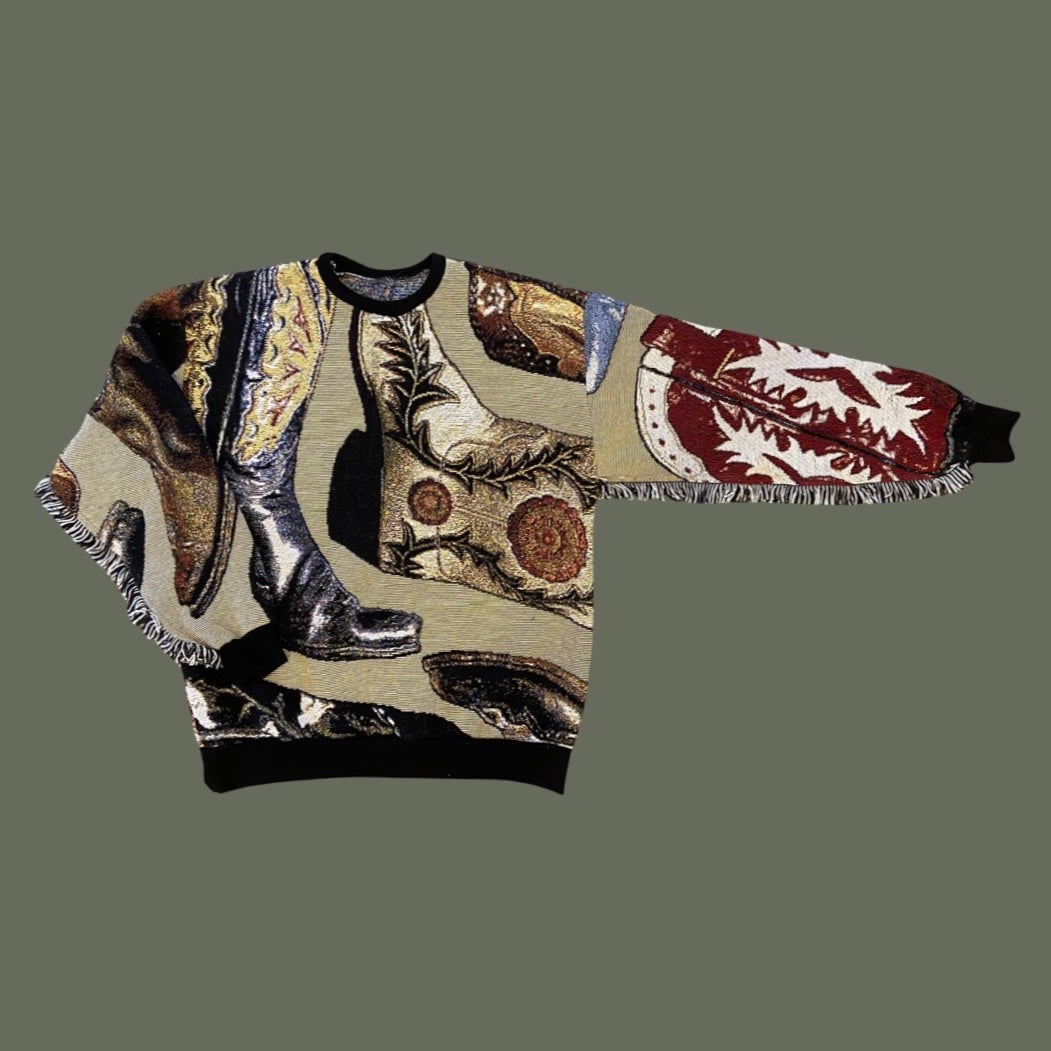 Cowboy Boot Tapestry Sweatshirt Size M/L