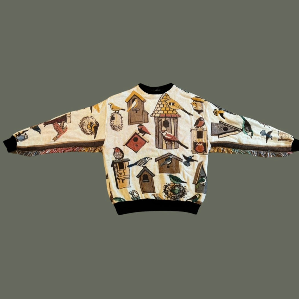 Bird House Tapestry Sweatshirt (with fringe) Size L
