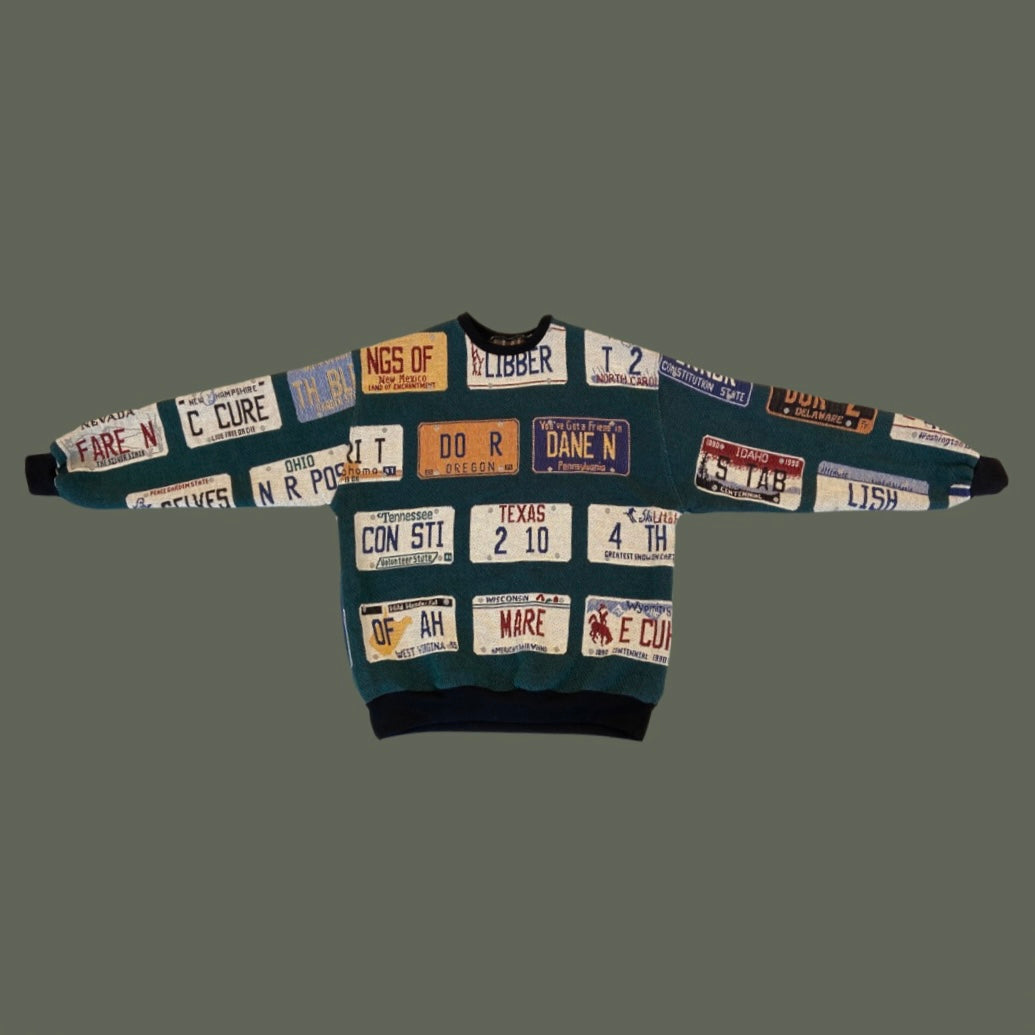 License Plate Tapestry Sweatshirt Size L