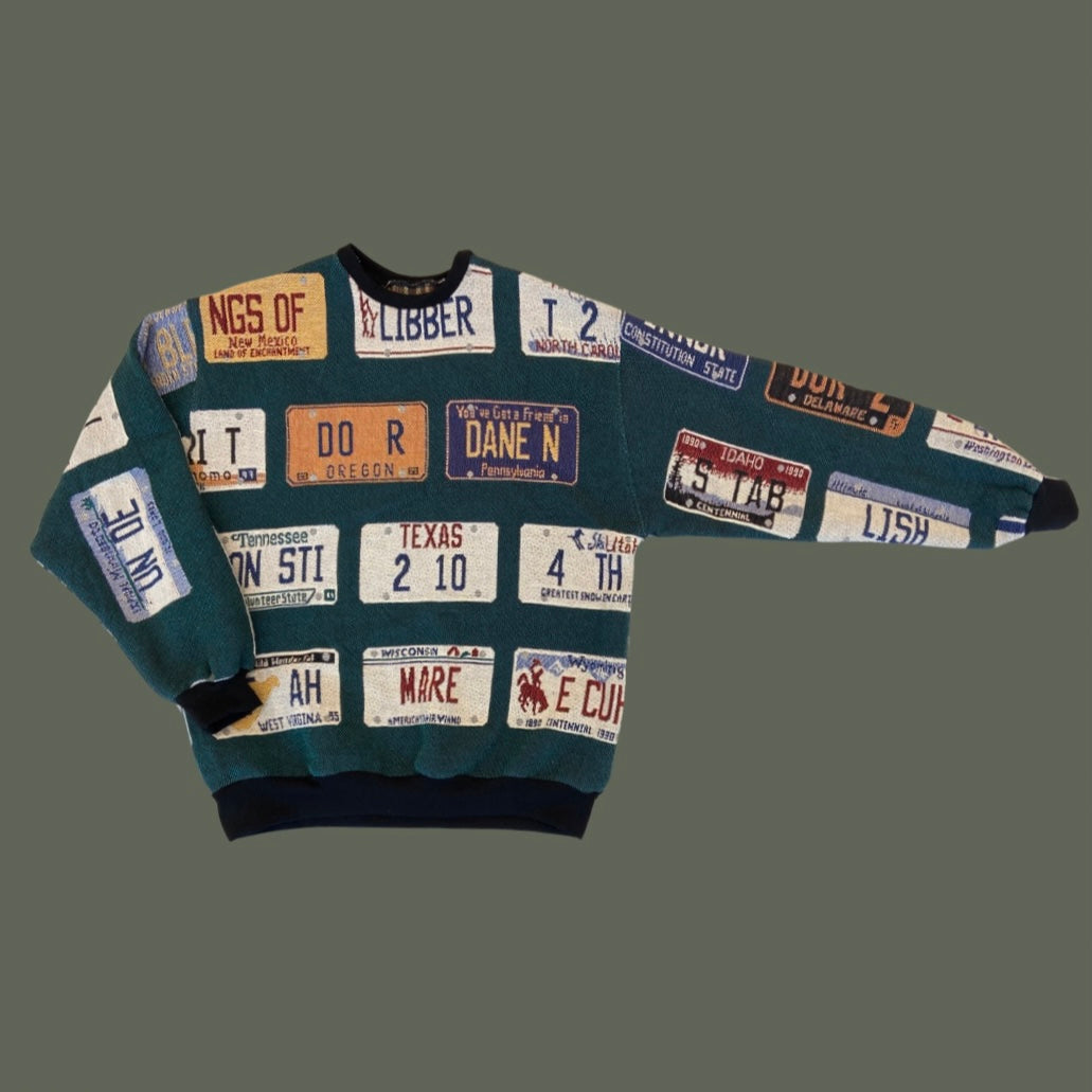License Plate Tapestry Sweatshirt Size L