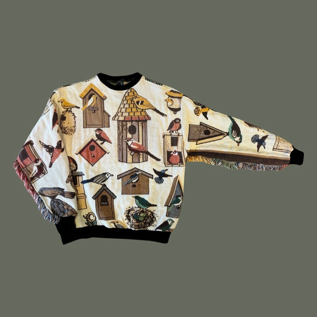 Bird House Tapestry Sweatshirt (with fringe) Size L