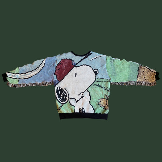 Snoopy and Woodstock Tapestry Sweatshirt (with fringe) SIZE XL