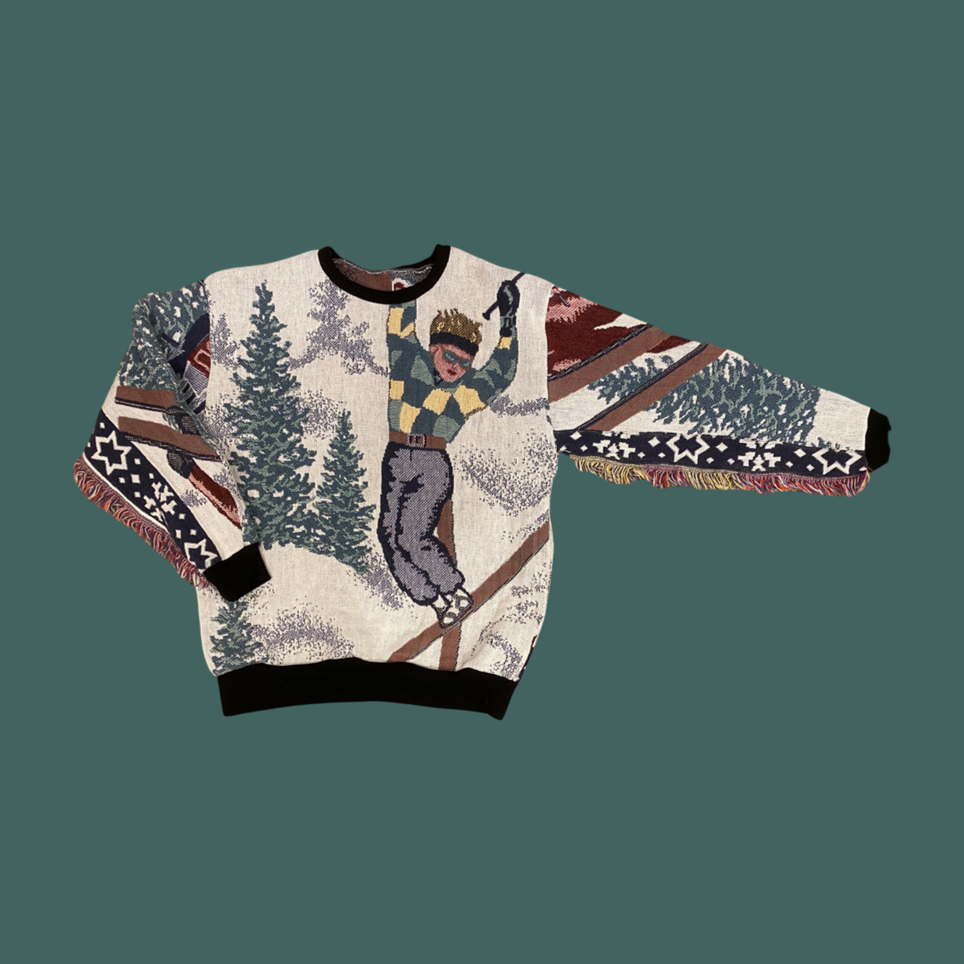 Retro Skier Tapestry Sweatshirt SIZE LARGE