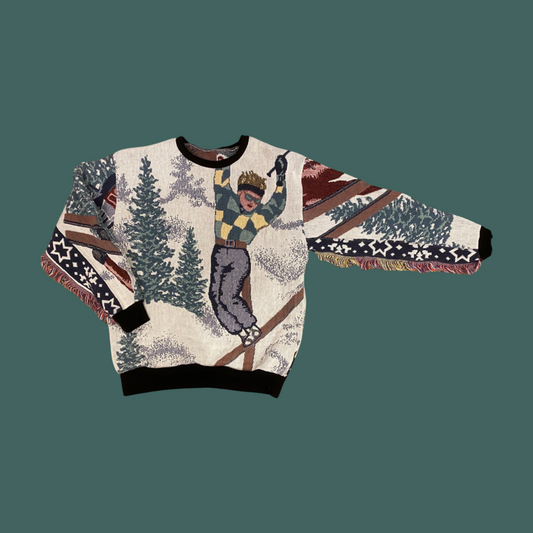 Retro Skier Tapestry Sweatshirt SIZE LARGE