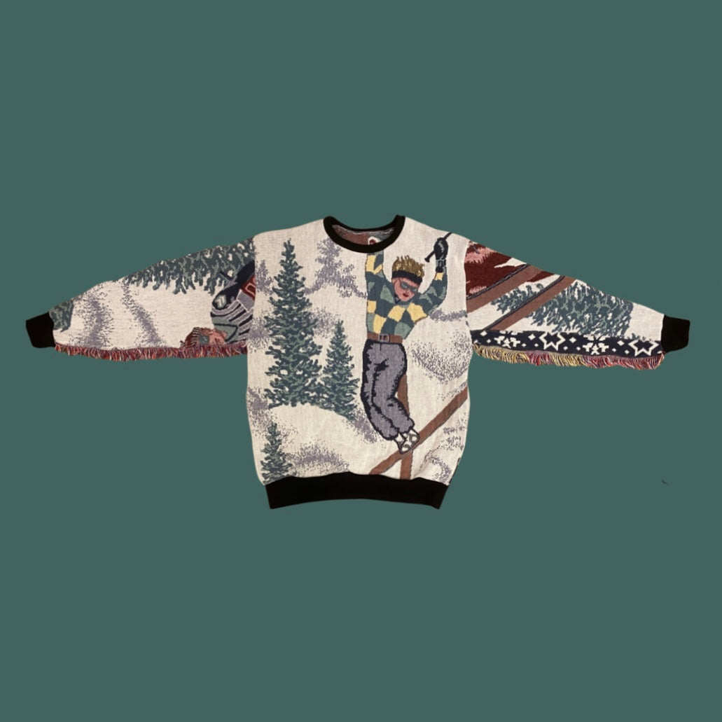 Retro Skier Tapestry Sweatshirt SIZE LARGE